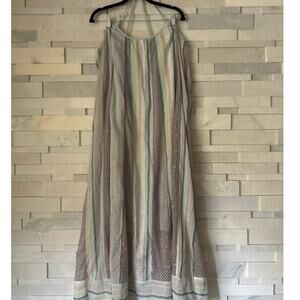 SOFT SURROUNDINGS Cotton Stripe Mesh Lace Spaghetti Strap Trapeze Maxi Dress L